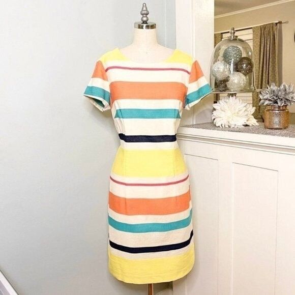 Tommy Hilfiger Linen Stripe Sheath Dress 10 Medium - Picture 2 of 10